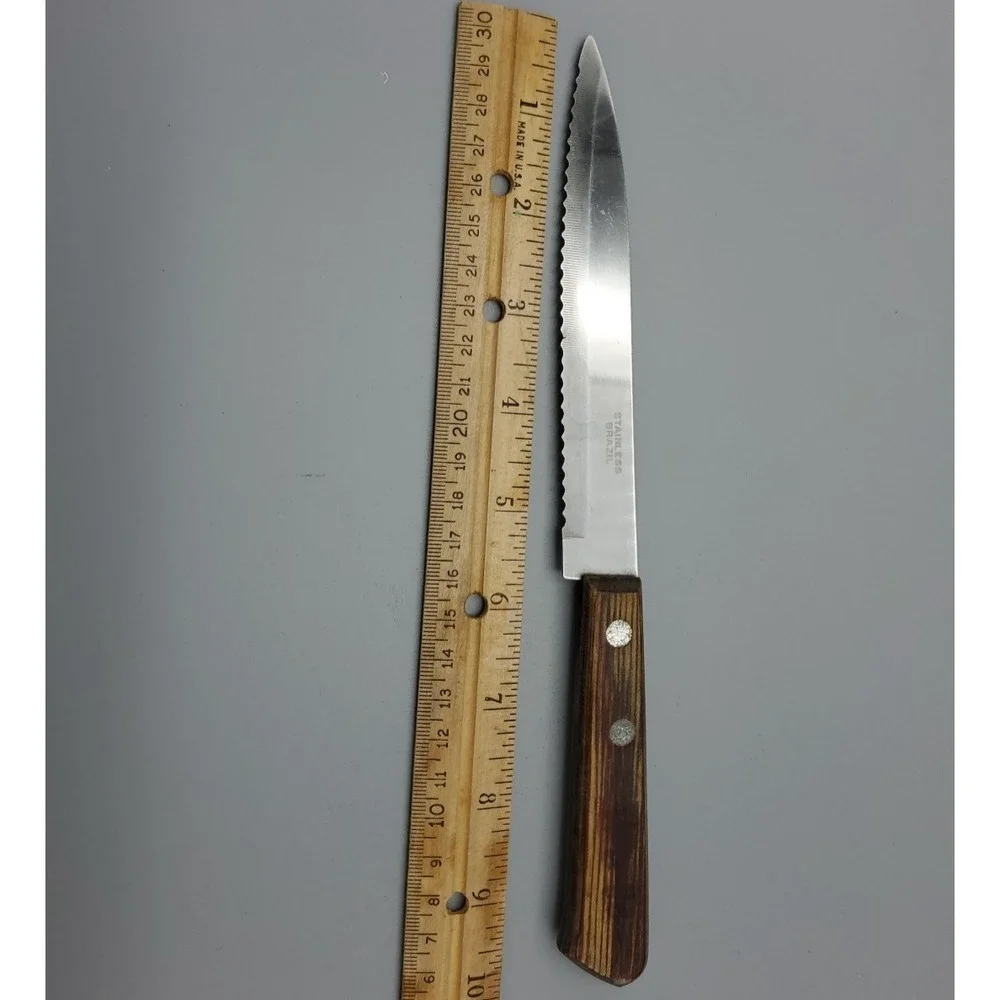 4 Mid-Century Kitchen Knives with Wood Handles Steak Cheese Grapefruit Multi-Use